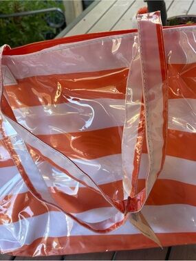 Clear Orange and White Striped Summer Tote Bag with Orange Trim